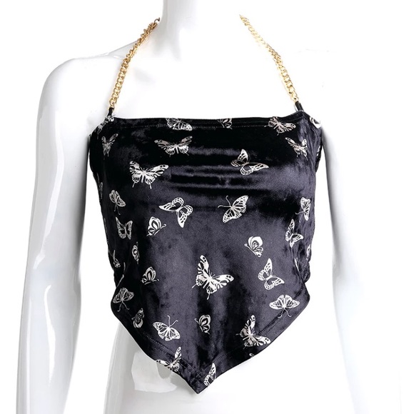 Velvet butterfly chain halter top - Picture 8 of 16
